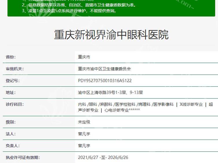 重庆新视界渝中眼科医院正规不？看看医院资质和收费标准再说